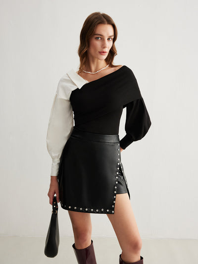 ISLEEN™  Slit Studded Faux Leather Mini Skirt |Galliano.Store™