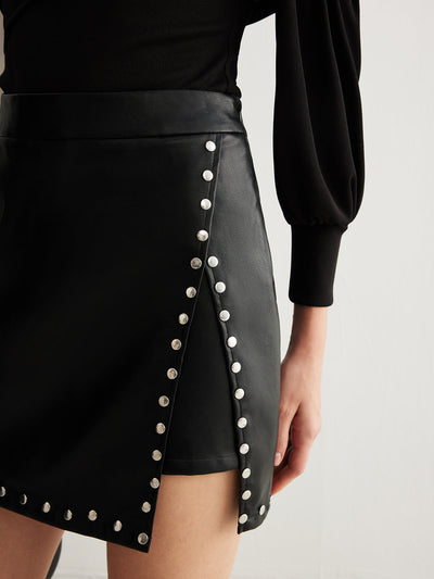 ISLEEN™  Slit Studded Faux Leather Mini Skirt |Galliano.Store™