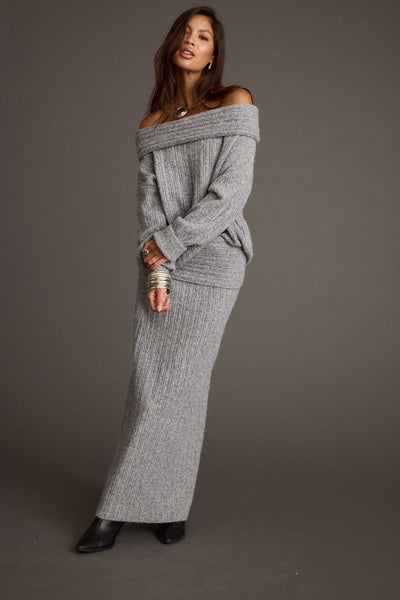 Pamela™ Heather Grey Off The Shoulder Sweater |Galliano.Store™