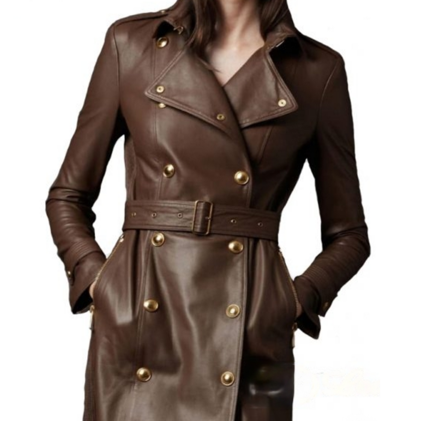 Orla™ Womens Brown Leather Coat |Galliano.Store™