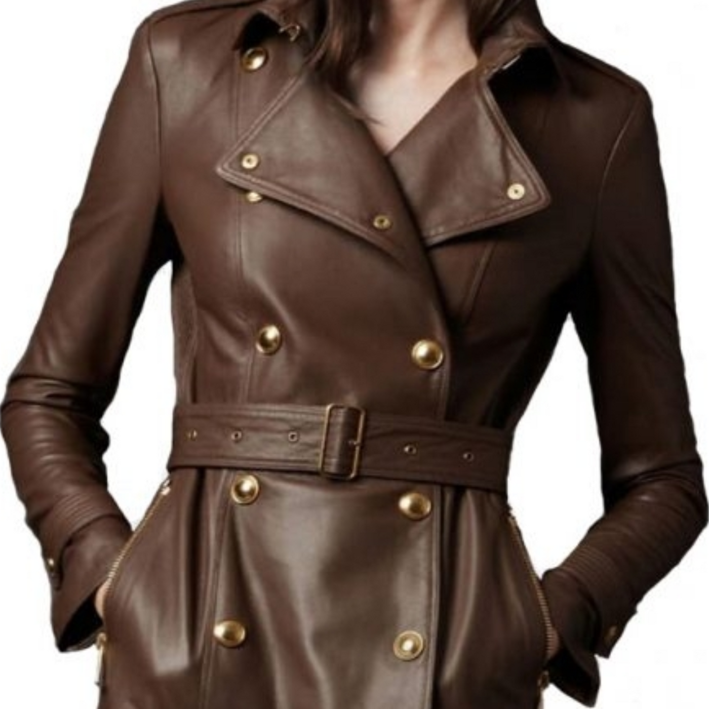 Orla™ Womens Brown Leather Coat |Galliano.Store™