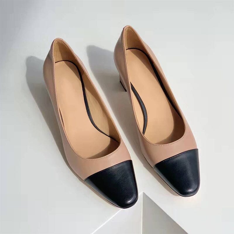 Karly™ Leather  Shoes Color Blocking in Beige|Galliano.Store™