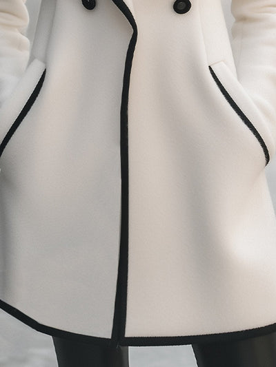 LILLY™ Stylish white double breasted coat with black piping |Galliano.Store™