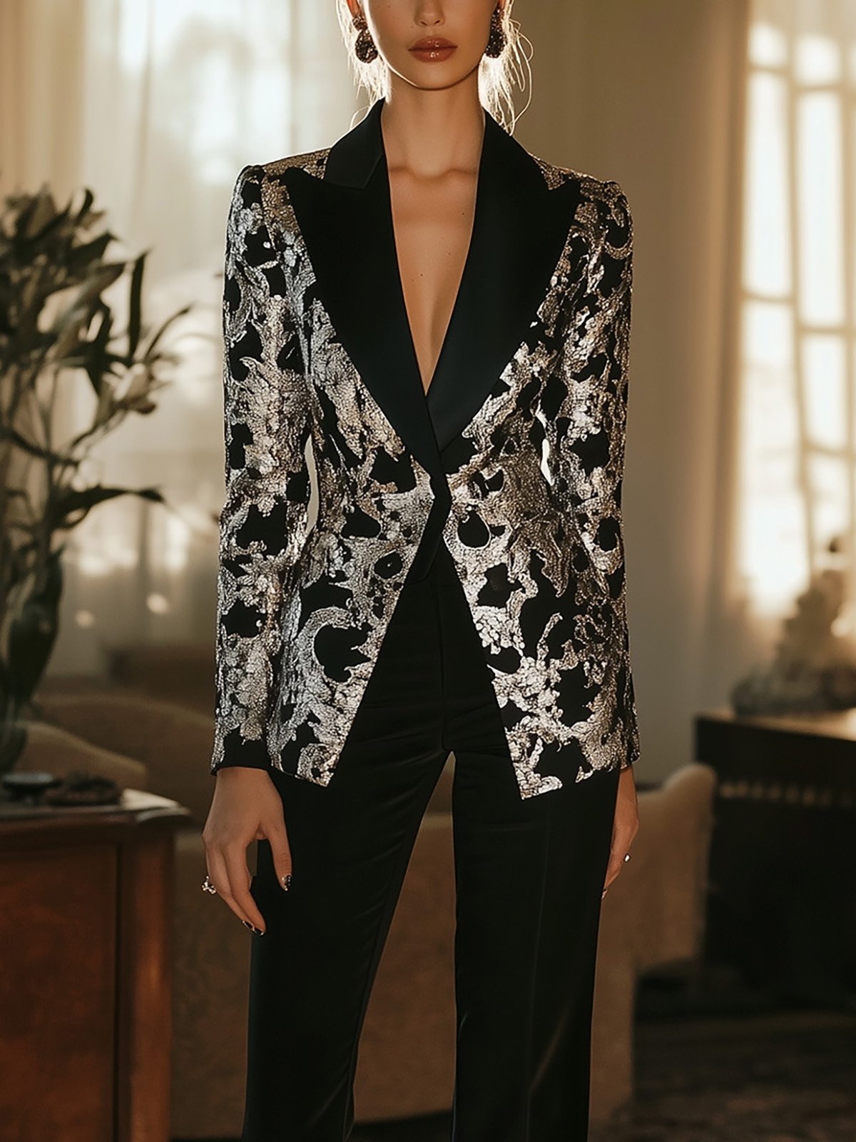 ANGELINA™ Elegant Black and Silver Blazer |Galliano.Store™