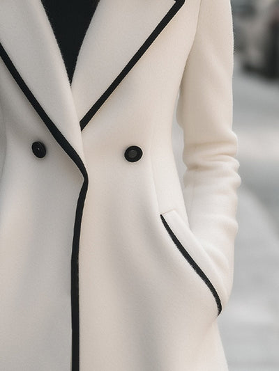 LILLY™ Stylish white double breasted coat with black piping |Galliano.Store™