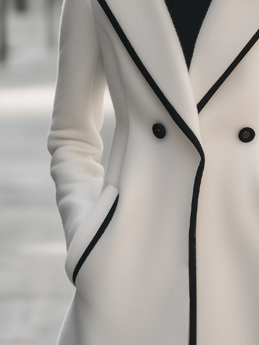 LILLY™ Stylish white double breasted coat with black piping |Galliano.Store™