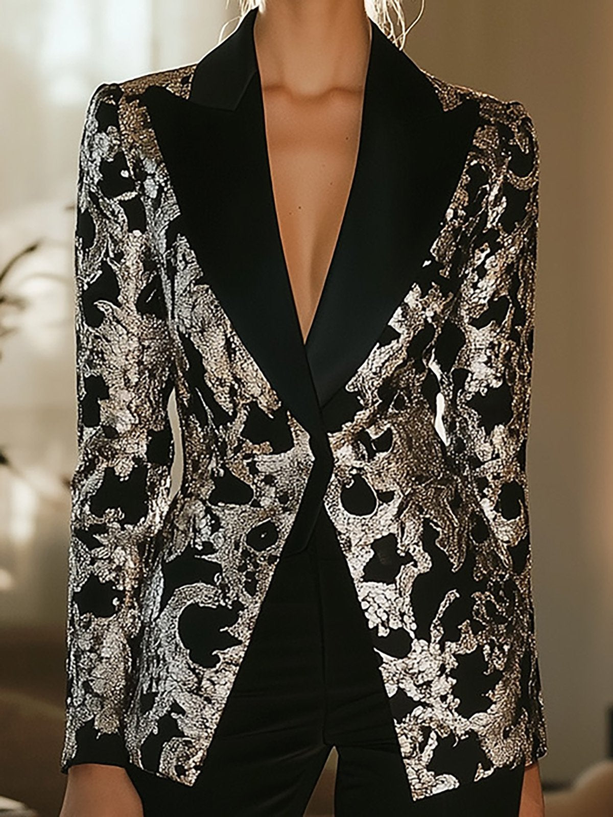 ANGELINA™ Elegant Black and Silver Blazer |Galliano.Store™