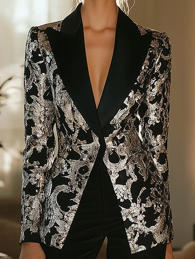 ANGELINA™ Elegant Black and Silver Blazer |Galliano.Store™