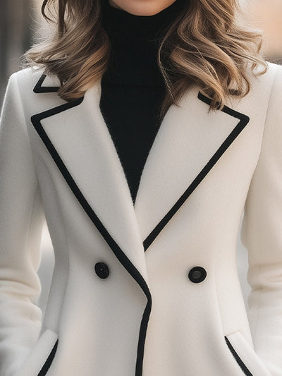 LILLY™ Stylish white double breasted coat with black piping |Galliano.Store™