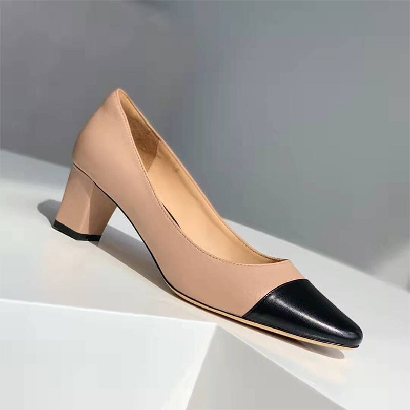 Karly™ Leather  Shoes Color Blocking in Beige|Galliano.Store™