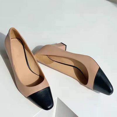 Karly™ Leather  Shoes Color Blocking in Beige|Galliano.Store™