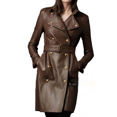 Orla™ Womens Brown Leather Coat |Galliano.Store™